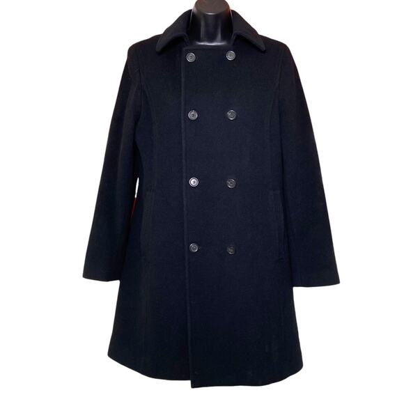 VTG J.Crew Wool Cashmere Double Button Black Coat Quilted Lining Women's Size 6 - Picture 1 of 14